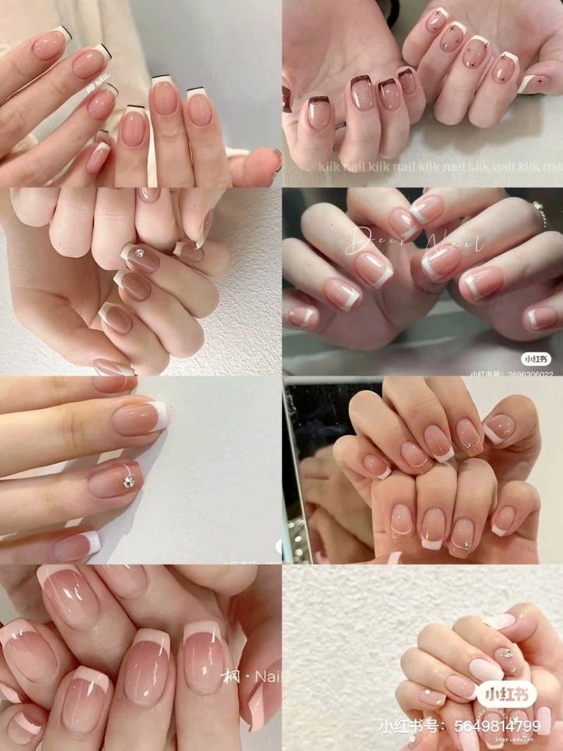 Mẫu nail vẽ đầu móng trắng kết hợp họa tiết chấm bi