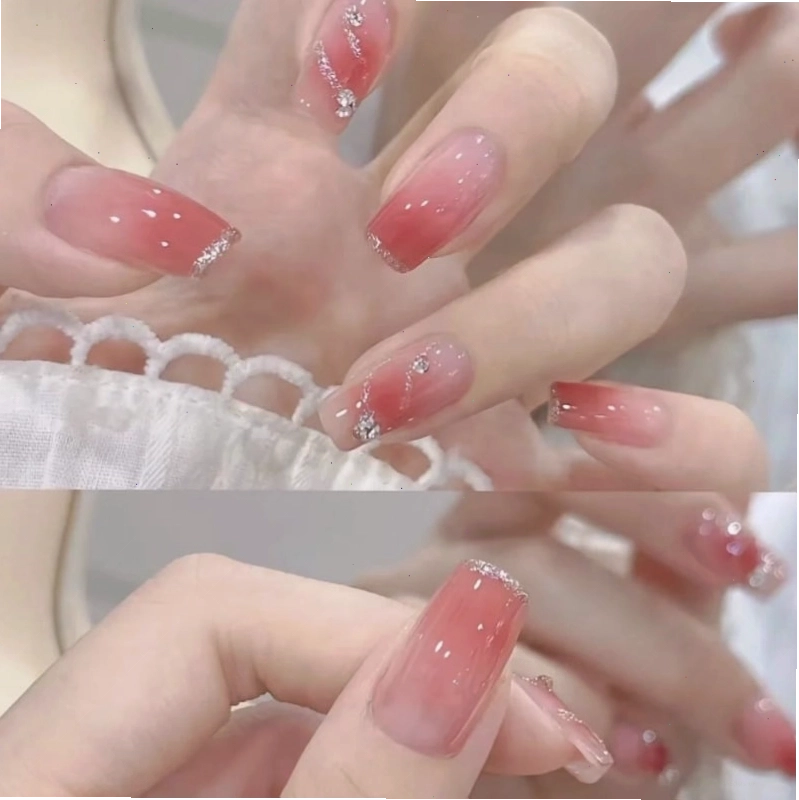 Mẫu nail vuông dài đính đá lấp lánh
