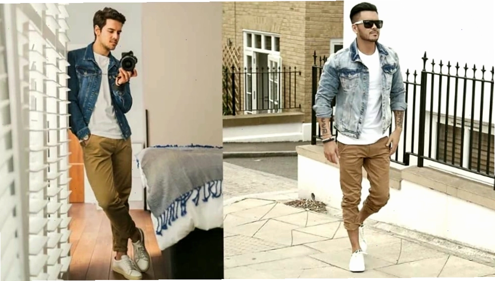 Mix giày thể thao nam với áo khoác denim