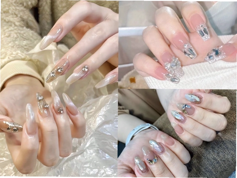 Nail cô dâu đính đá nhỏ lấp lánh tinh tế