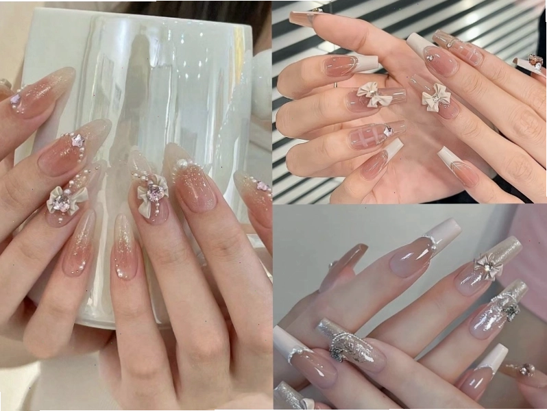 Nail cô dâu đính nơ tạo điểm nhấn ngọt ngào