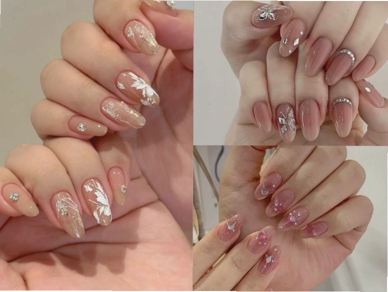 Nail cô dâu màu hồng cho móng ngắn thêm phần đáng yêu