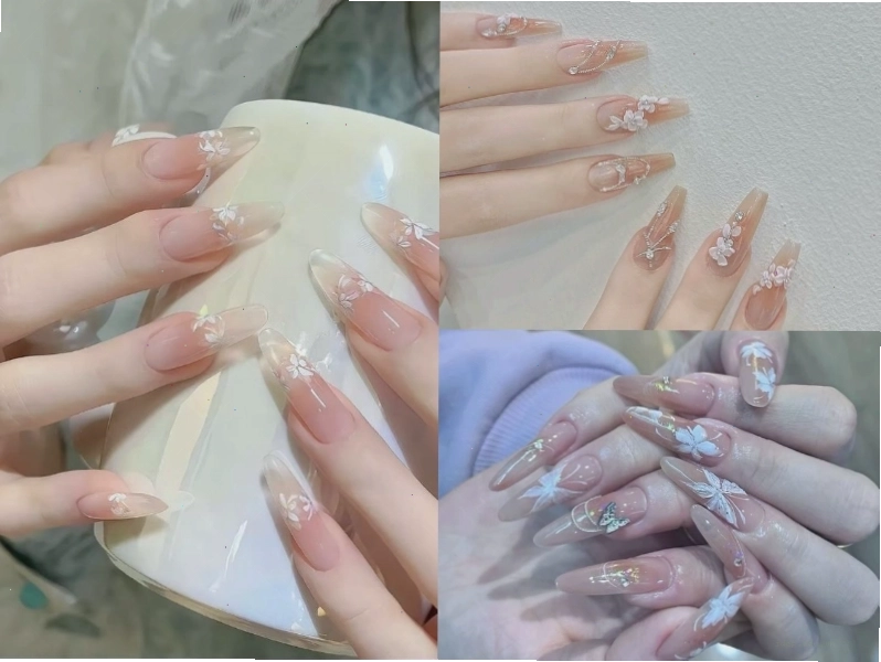 Nail cô dâu vẽ hoa tinh xảo và đầy nghệ thuật