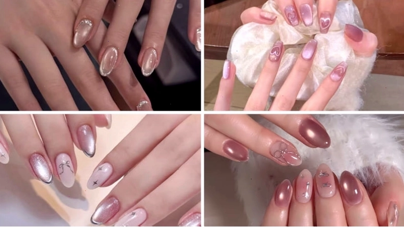 Nail mắt mèo tone hồng pastel dịu dàng
