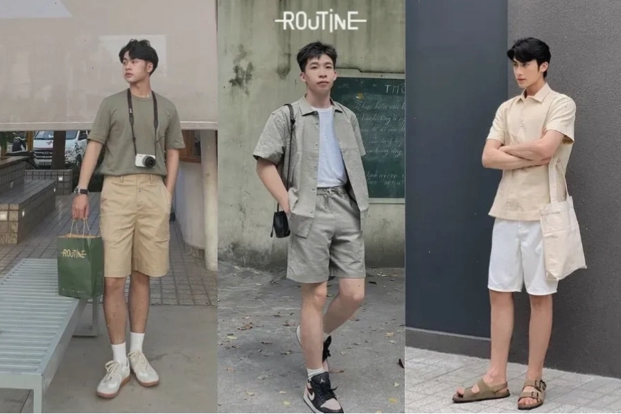 Nam giới phối đồ mùa hè với áo sơ mi và quần short theo phong cách Hàn Quốc