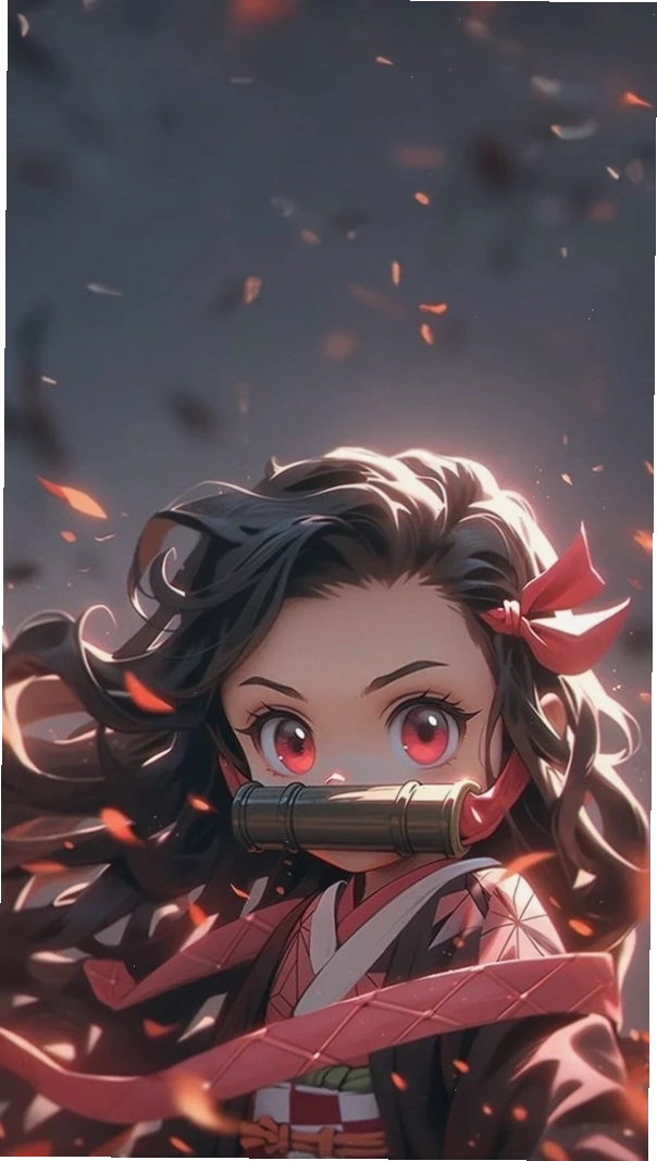Nezuko cute anime chibi với nhiều chi tiết nhỏ