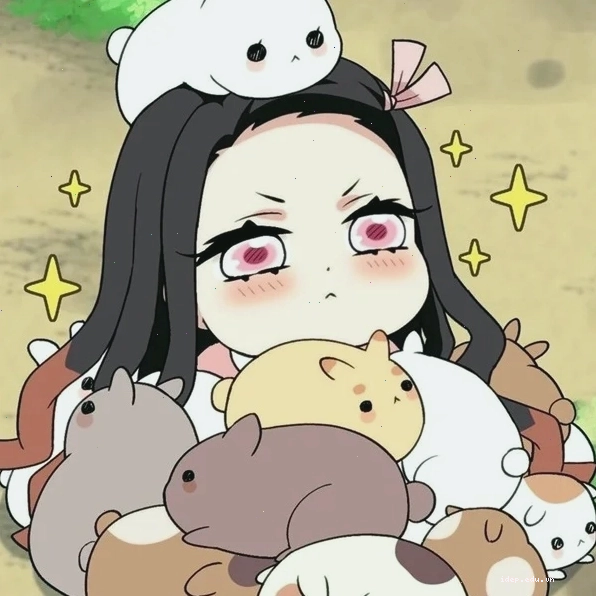 Nezuko cute anime với ánh mắt to tròn và biểu cảm ngây thơ