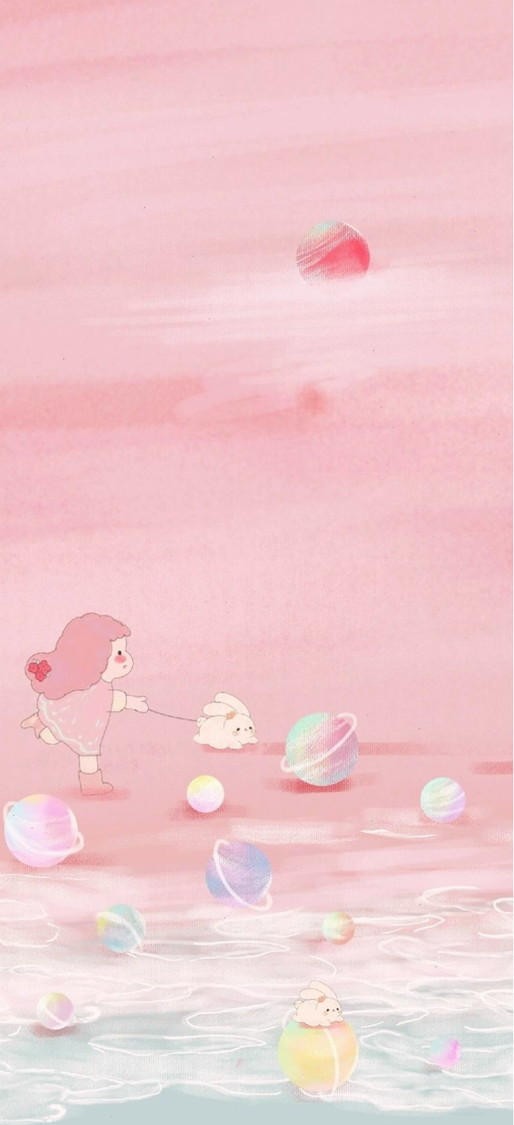 Nhân vật anime nữ dễ thương với trang phục màu hồng