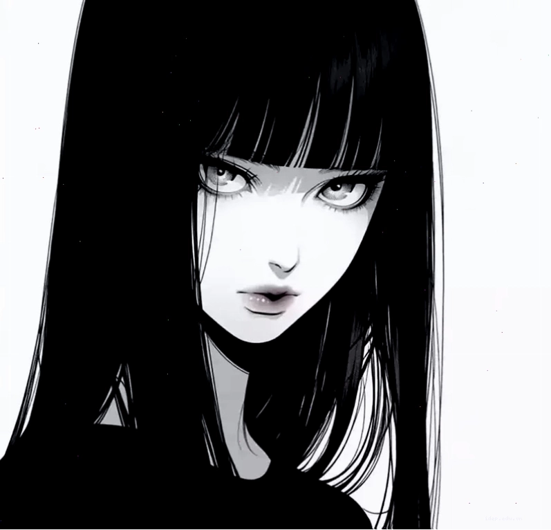 Nhân vật anime nữ trắng đen với ánh mắt thu hút