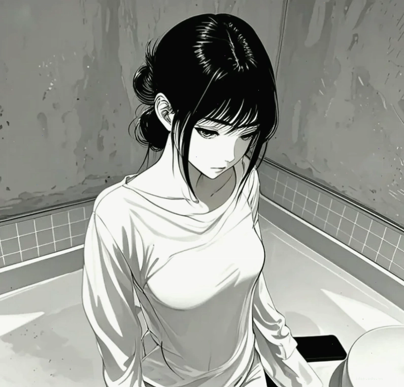 Nhân vật anime nữ trắng đen với phong cách thời trang