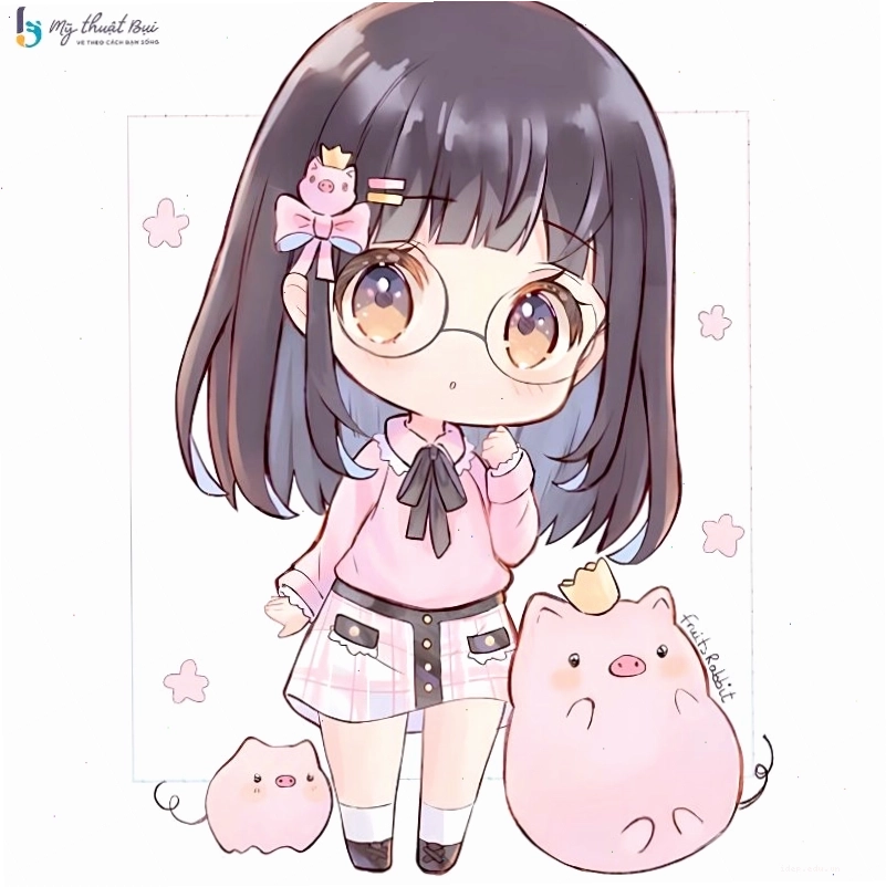 Nữ nhân vật chibi trong trang phục cổ vũ năng động