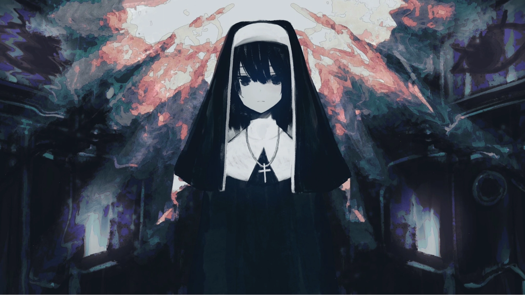 Nữ tu anime nghệ thuật với phong cách tranh vẽ