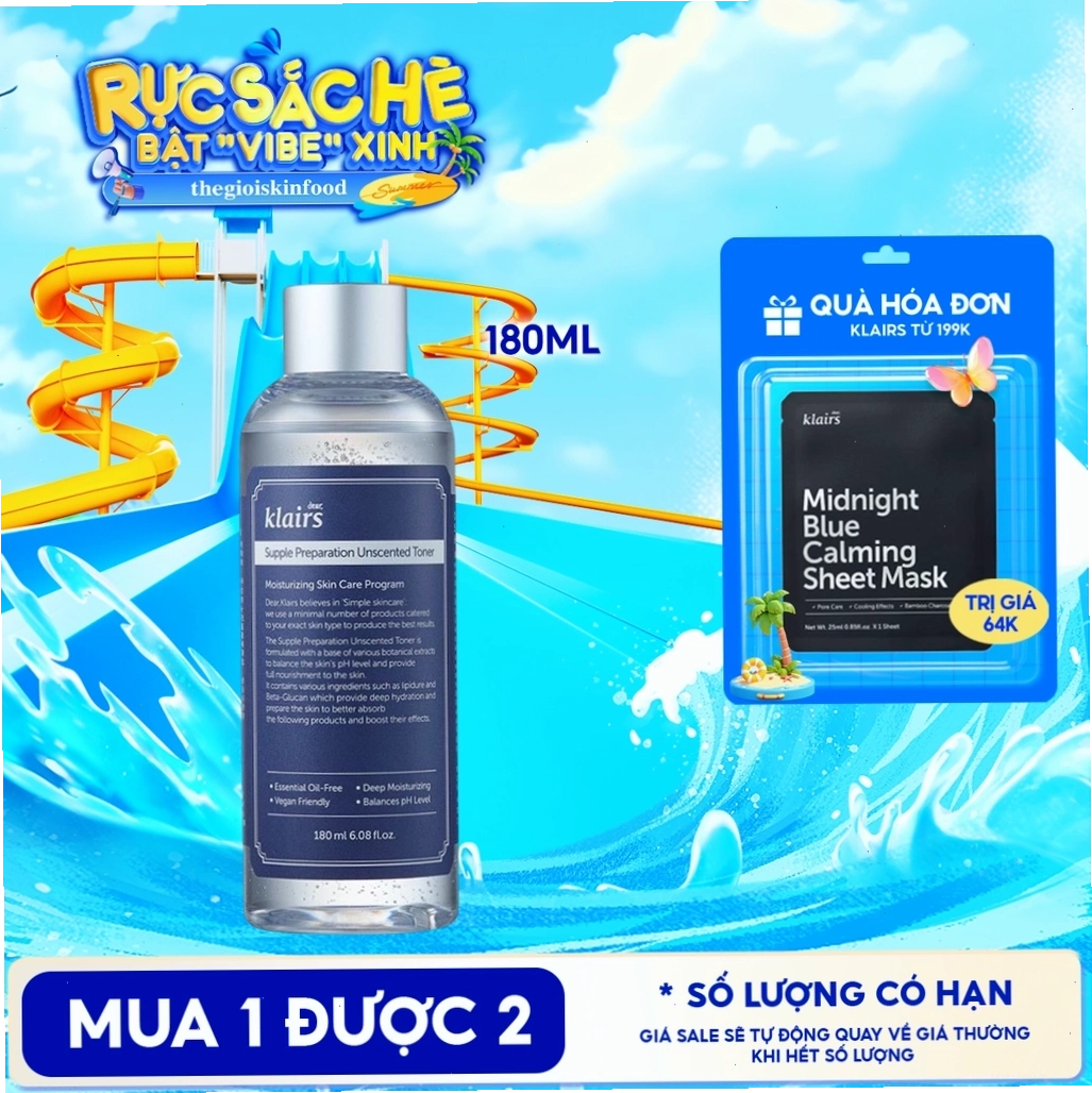 Nước Hoa Hồng Klairs Không Mùi Dưỡng Ẩm, Làm Dịu Da Supple Preparation Unscented Toner 180ml