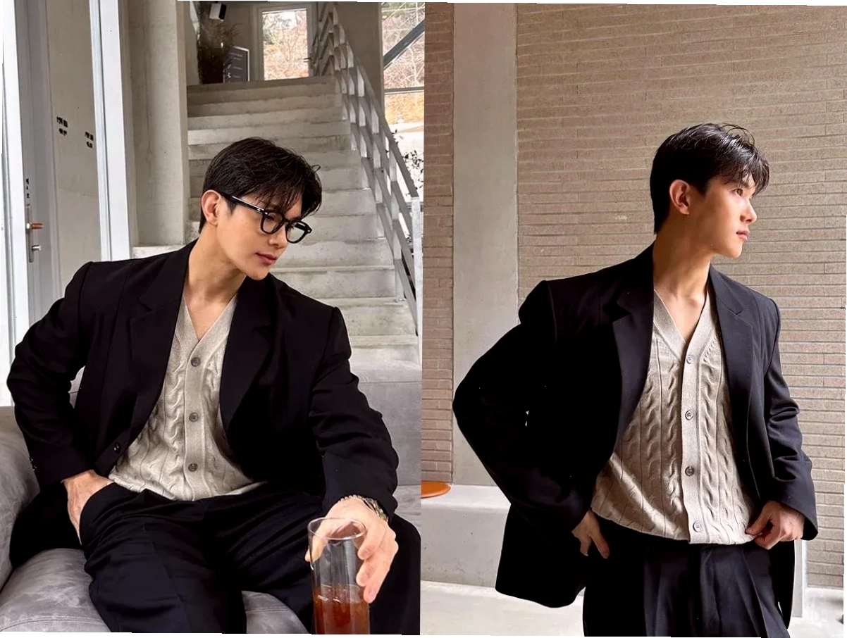 Phối áo blazer nam và áo cardigan tạo vẻ ngoài sành điệu