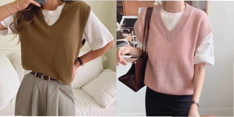 Phối áo gile len với chân váy jean dài tạo vẻ ngoài năng động, cá tính