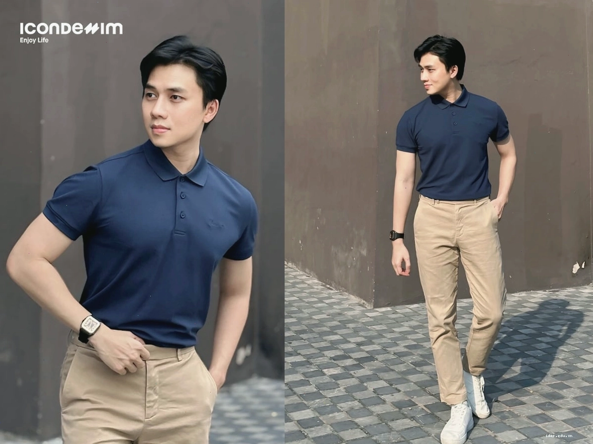 Phối áo polo nam với quần kaki tạo vẻ ngoài lịch lãm