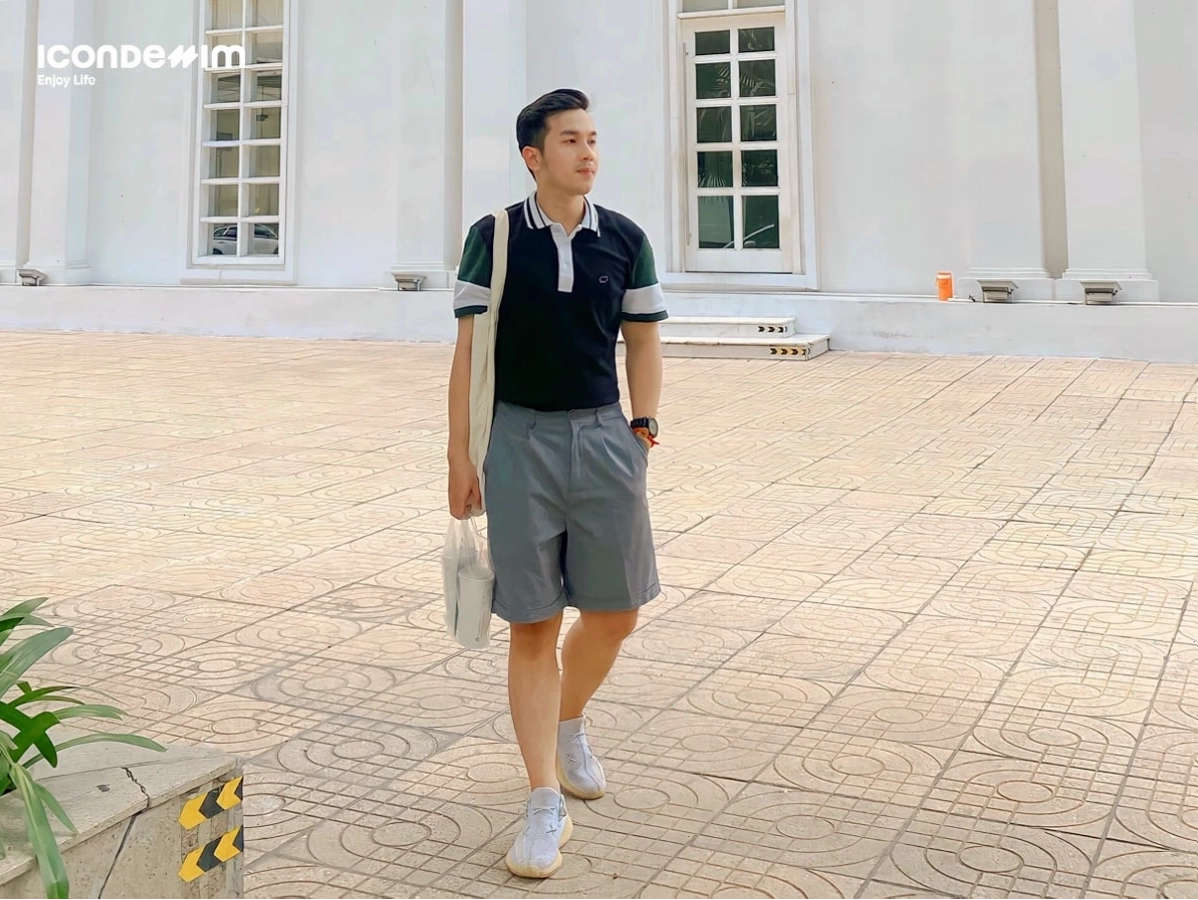 Phối áo polo nam với quần short tạo vẻ ngoài thoải mái
