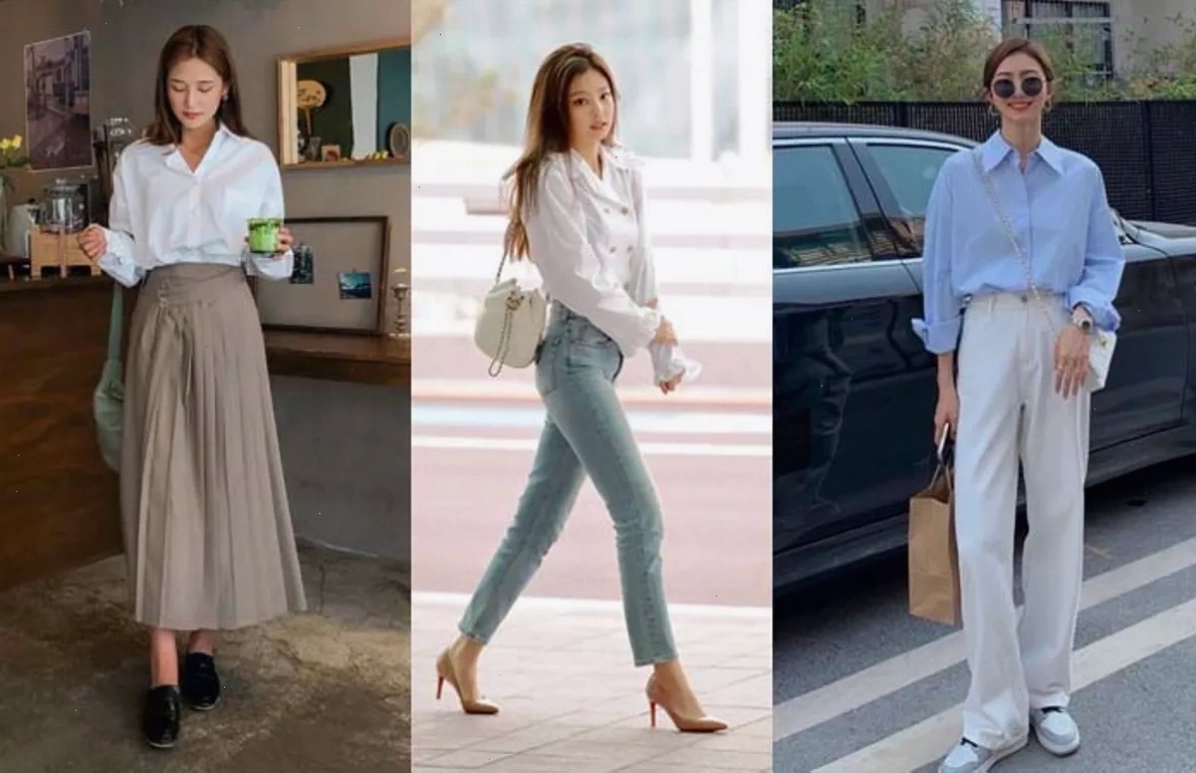 Phối áo sơ mi form rộng nữ với áo ba lỗ tạo phong cách layer cá tính
