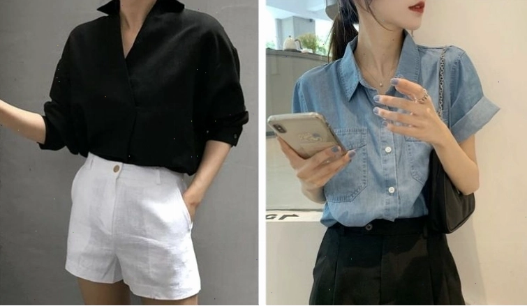 Phối áo sơ mi form rộng nữ với quần short tạo vẻ ngoài năng động