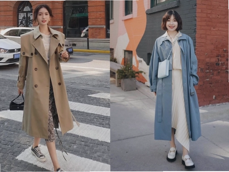 Phối áo trench coat với váy midi tạo vẻ ngoài thanh lịch
