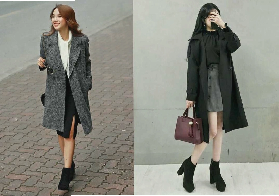 Phối đồ áo măng tô nữ dài theo phong cách monochrome sành điệu