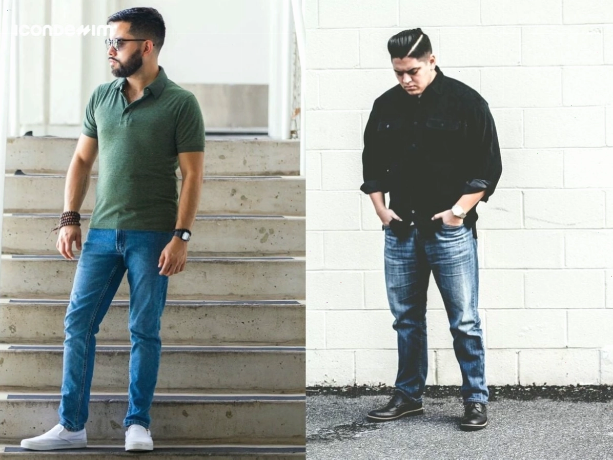 Phối đồ nam mập với quần jeans ống đứng và áo thun trơn