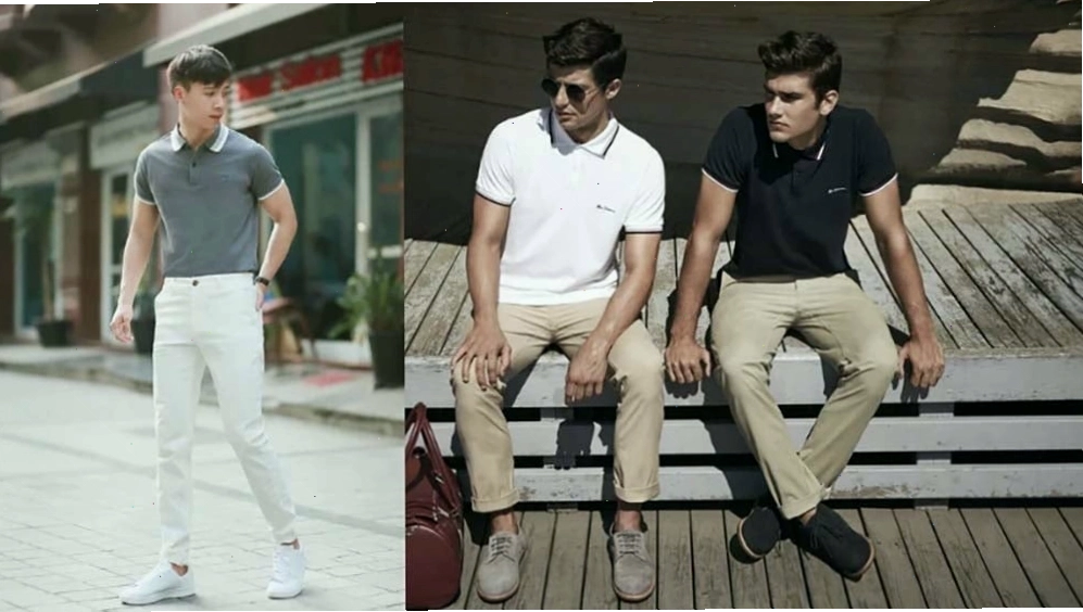 Phối giày thể thao nam với áo polo và quần kaki