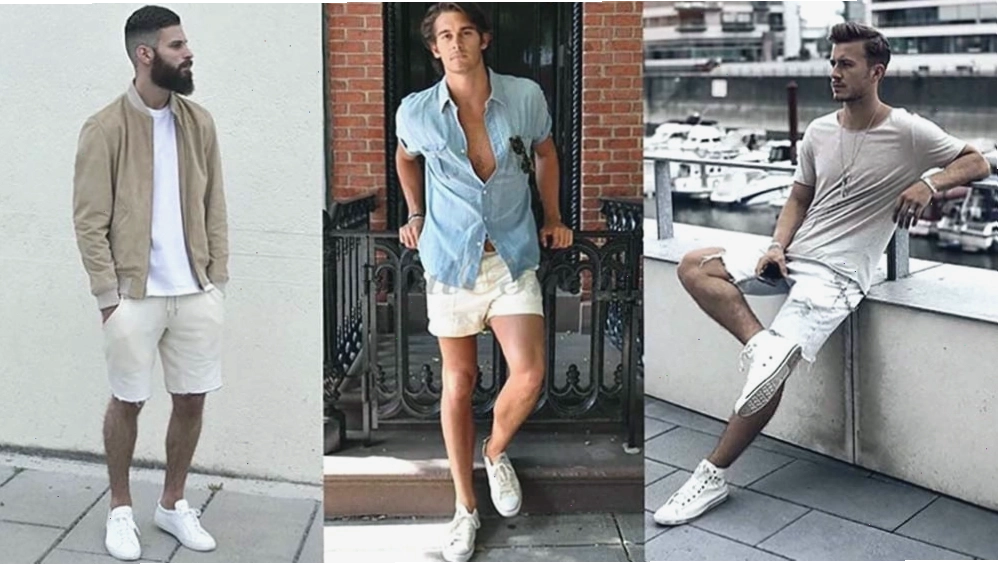 Phối giày thể thao nam với áo thun và quần short năng động
