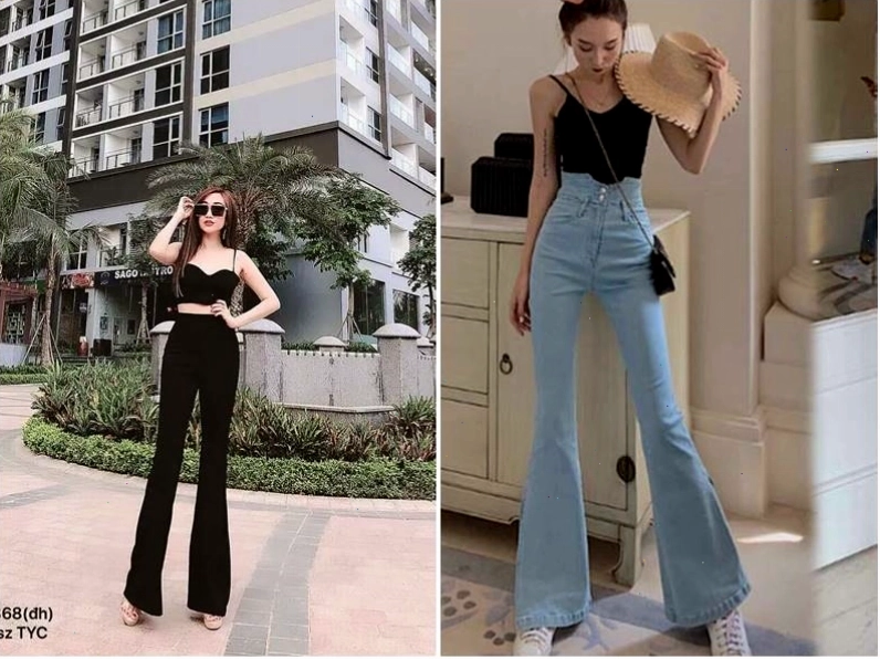 Phối quần ống loe với áo hai dây gợi cảm và cuốn hút