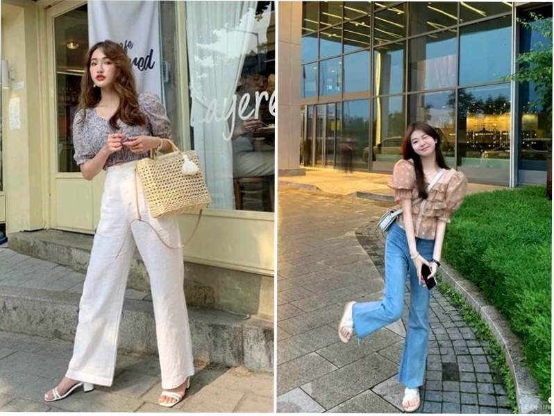 Phối quần ống loe với áo lụa sang trọng