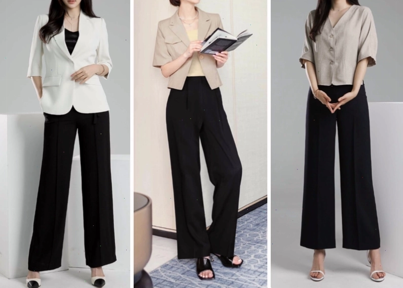 Quần suông ống rộng cạp cao cho người béo bụng
