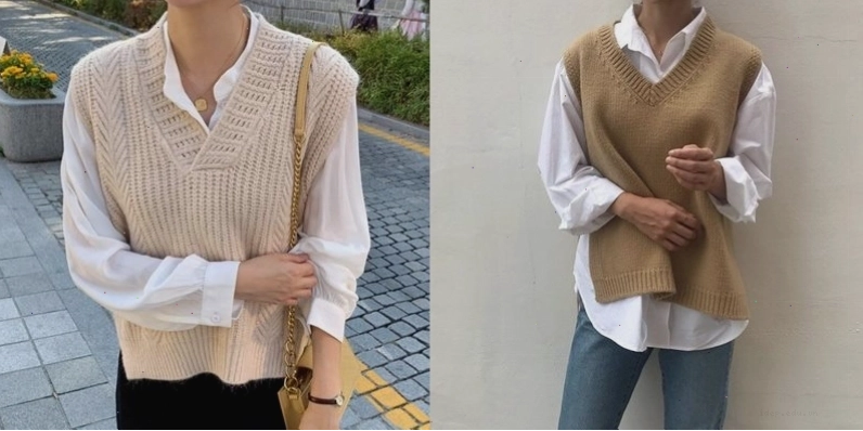 Set đồ áo gile len và chân váy jean xẻ tà trẻ trung