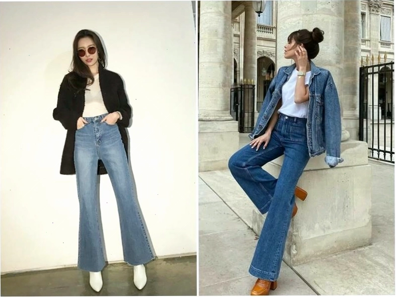 Set đồ quần ống loe và áo khoác ấm áp ngày lạnh