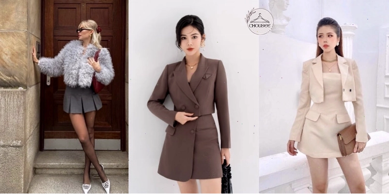 Set đồ váy ngắn phối cùng áo khoác lửng, đơn giản và tôn dáng hiệu quả