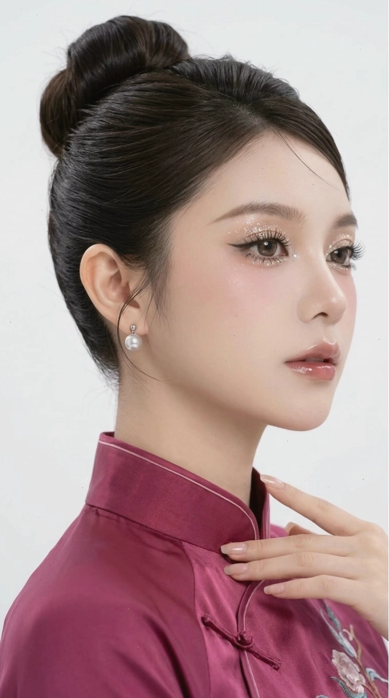 Tóc búi cao hiện đại, cá tính khi phối cùng áo dài cách tân
