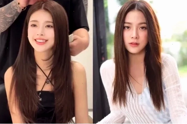 Tóc dài duỗi thẳng ngôi lệch cho mặt tròn béo