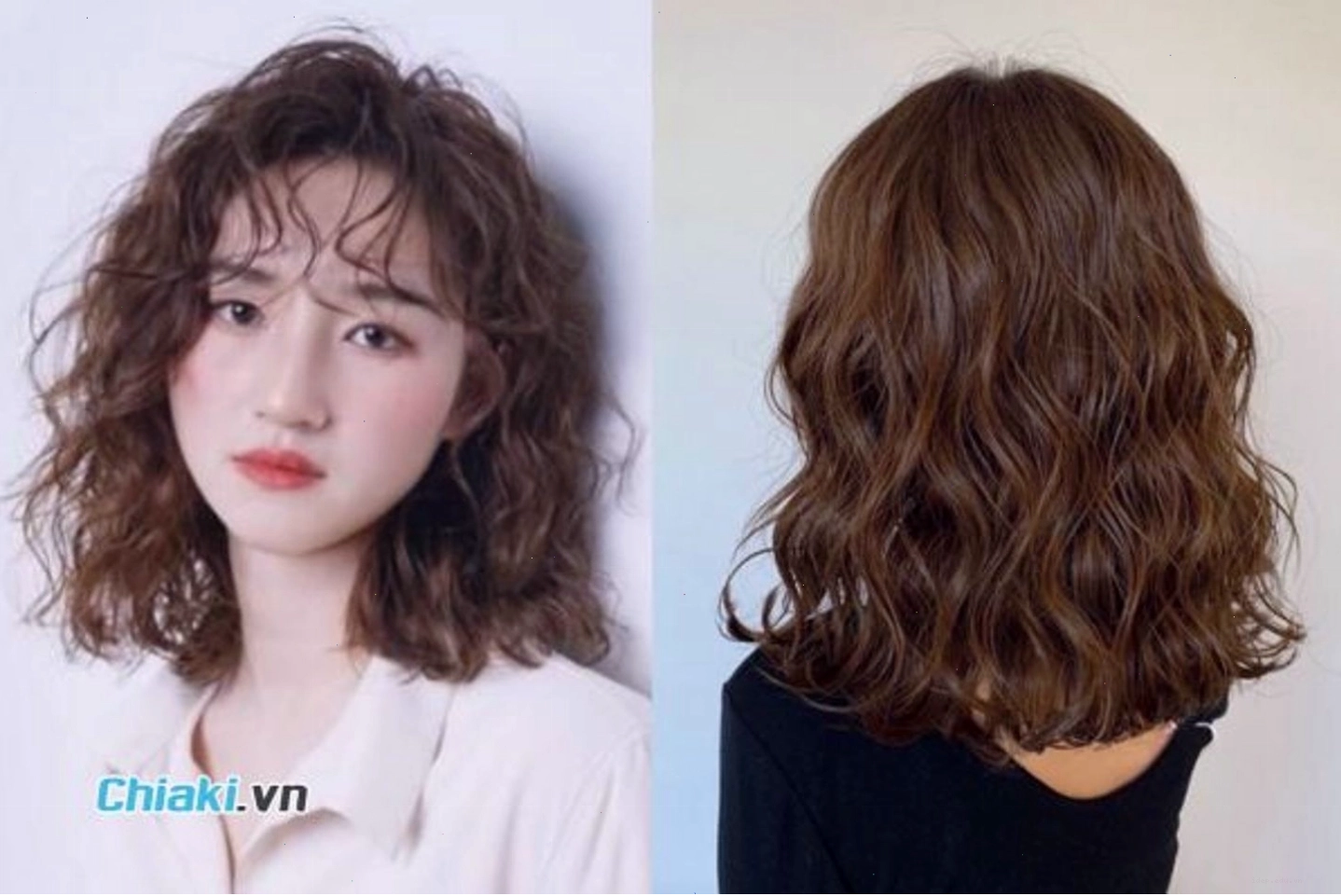 Tóc uốn ngang vai lọn nhỏ tự nhiên