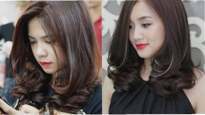 Tóc xoăn ngang vai với lọn to bồng bềnh tạo cảm giác sang trọng