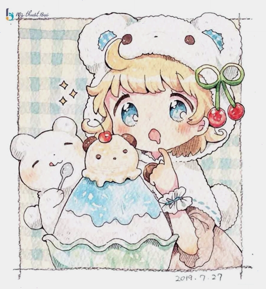 Tranh vẽ anime dễ thương với gam màu pastel nhẹ nhàng