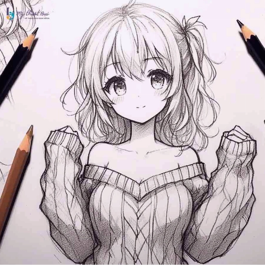 Tranh vẽ anime nữ đẹp thể hiện sự dịu dàng và quyến rũ