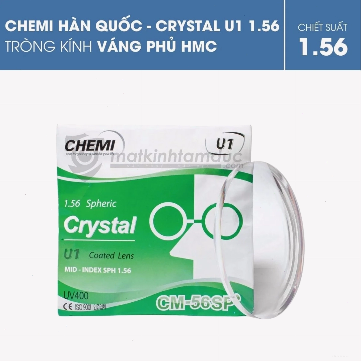Tròng kính Chemi Crystal U1 1.56 với lớp phủ HMC