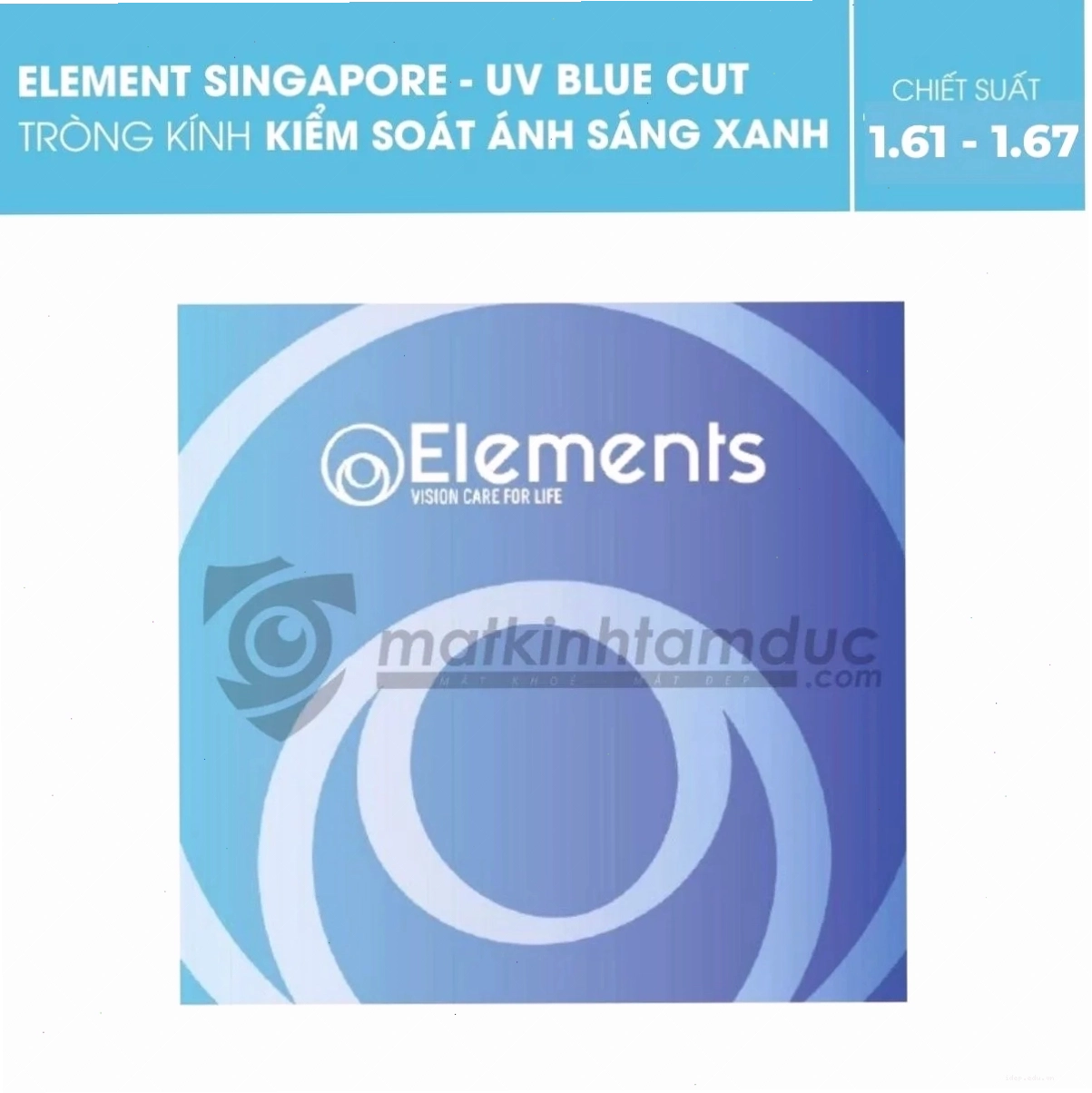 Tròng kính Elements Blue UV Cut 1.56
