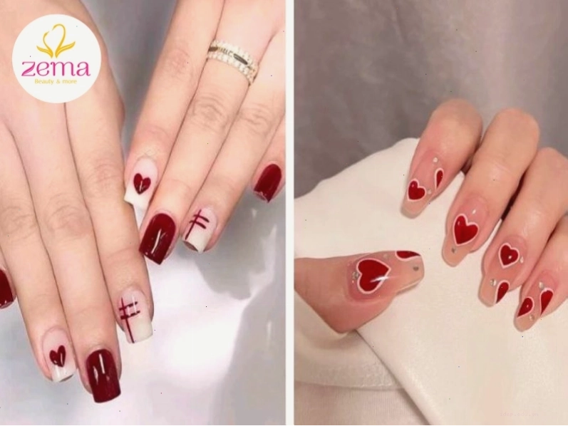 Vẽ móng trên nền nail đỏ rượu tăng thêm khí chất cho chị em