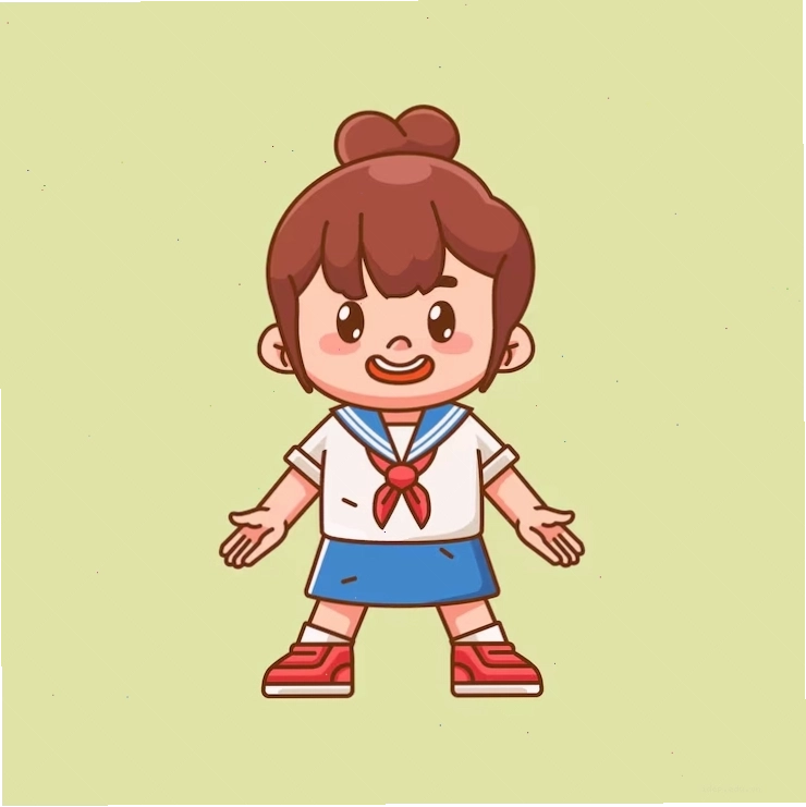Vector cô gái vui vẻ dễ thương mặc đồng phục thủy thủ phong cách chibi